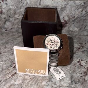 Michael Kors Silver Stainless Steel Women's Chronograph Watch with Cream Dial